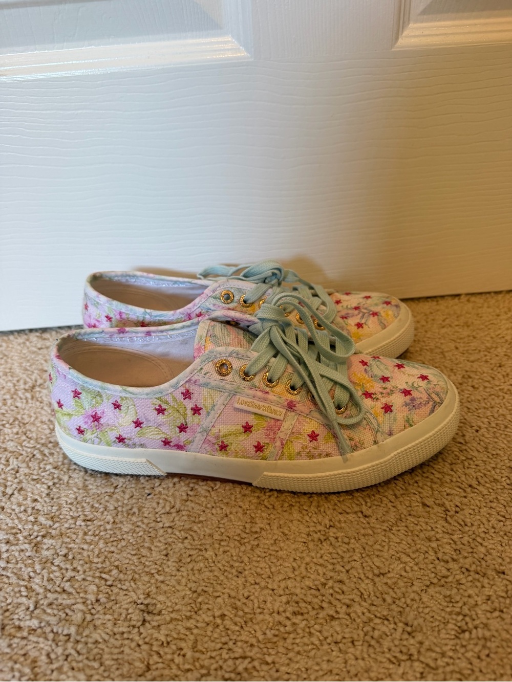 Superga x LoveShackFancy 2750 Floral Star Canvas Sneakers Pastel Pink Blue